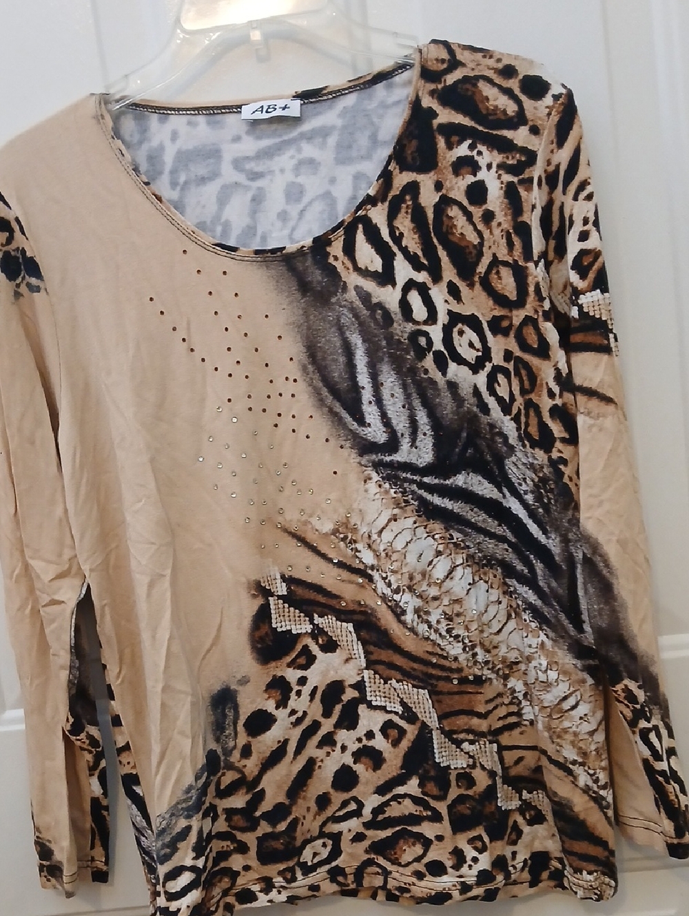 Women's Beige Animal Print Long Sleeve Top